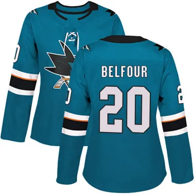 Teal Women's Ed Belfour Authentic San Jose Sharks Home Jersey