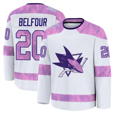 White Men's Ed Belfour Premium San Jose Sharks 2024 Hockey Fights Cancer Practice Jersey