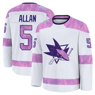 White Men's Nolan Allan Premium San Jose Sharks 2024 Hockey Fights Cancer Practice Jersey