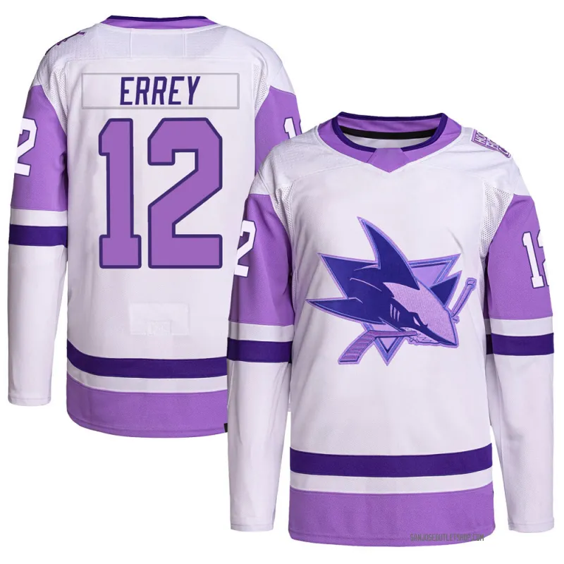 White/Purple Youth Bob Errey Authentic San Jose Sharks Hockey Fights Cancer Primegreen Jersey